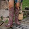 Women'S Knight Boots Large Size Coarse Heel Pointed Embroidered Western Cowboy Boots Fashion Women'S Boots