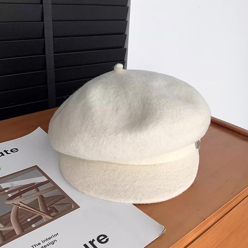 Three-dimensional stylish wool beret women's autumn and winter thermal hat showing face small painter hat versatile octagonal hat