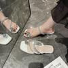 Fairy Style Slippers Female Outer Wear 2025 Summer New Retro Fashion Rhinestone Cover Toe Thick Heel Two Wear Sandals