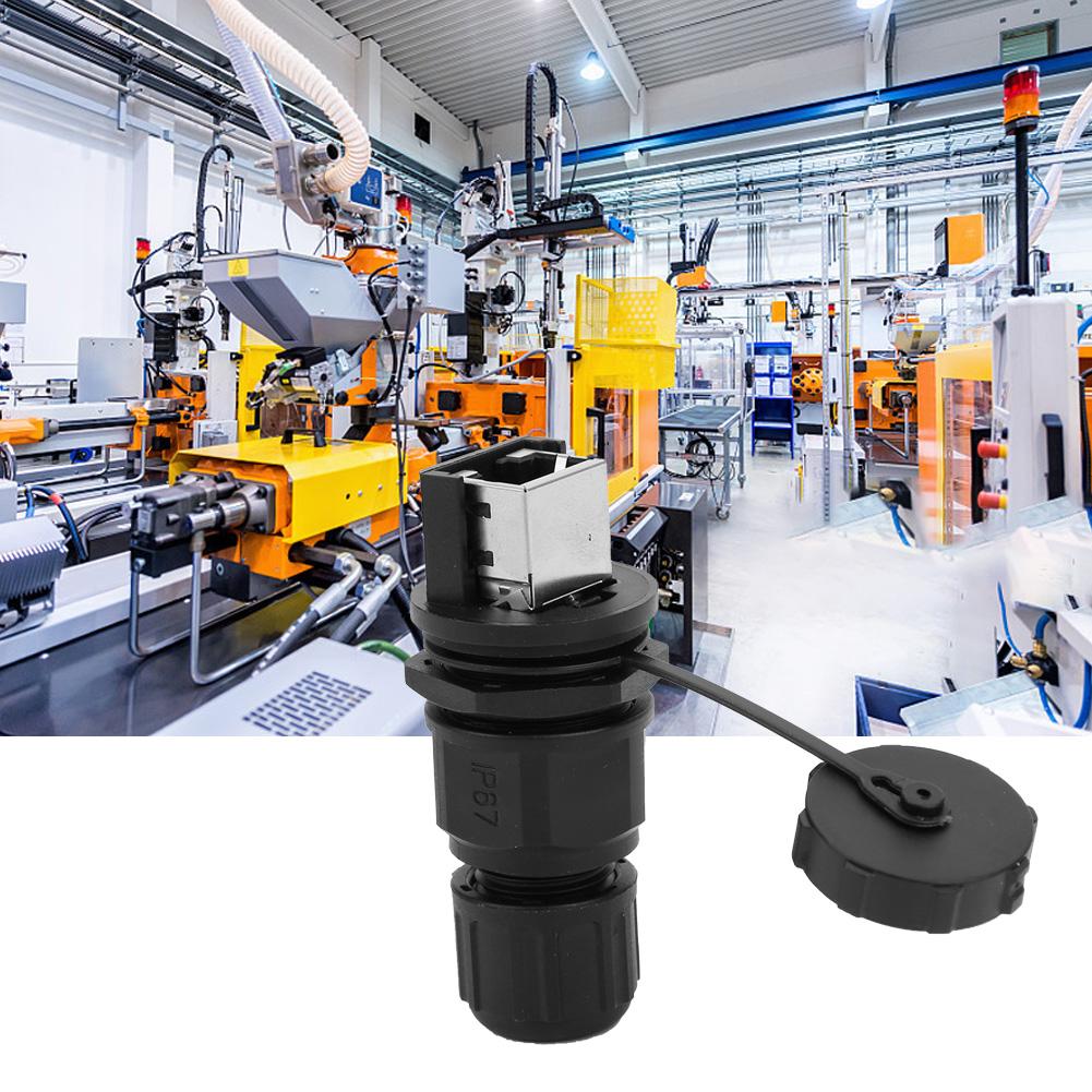 RJ45 Ethernet Connector 180° Water Dust Proof RJ45 Adapter Black Outdoor 8 Pin Post Installation Cou