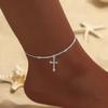 Искрящийся тонкий браслет-цепочка на щиколотку для женщин Zircon Cross Подвеска Браслет на ногу Стопу 2026 Модный Бохо Летние Пляжные Украшения