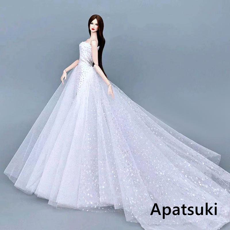 White High Fashion Wedding Dress for Barbie Doll Clothes Big Evening Dresses Gown Outfits 1/6 Doll Accessories
