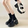French Black Thick Heel Platform Small Leather Shoes Women's Autumn New Heightening Mary Jane Shoes Short Le High Heels