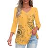 Shirts For Women Trendy V Neck Button T Shirts Casual Printed Summer Tees T Shirt Blouse Three Quarter Sleeve Tops For Women