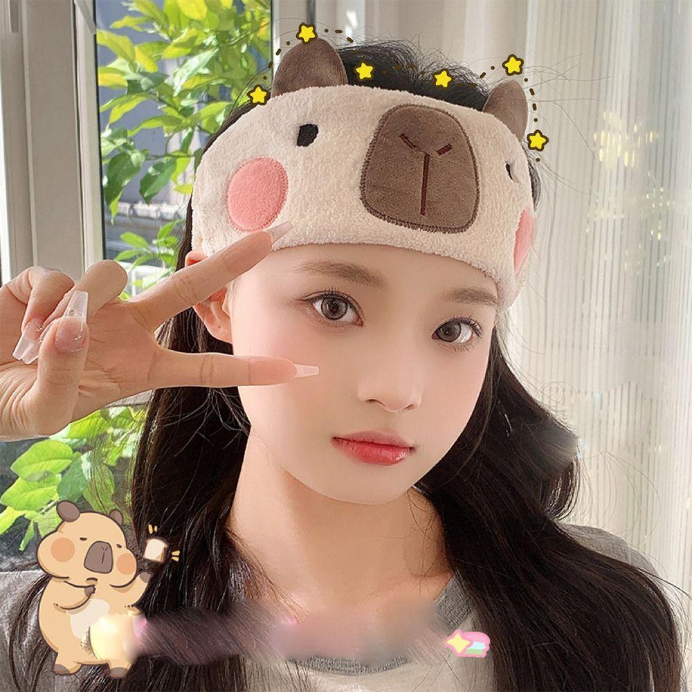 Wide-brimmed Capybara Headband Coral Fleece Makeup Headband Cute Cartoon Hairband Spa