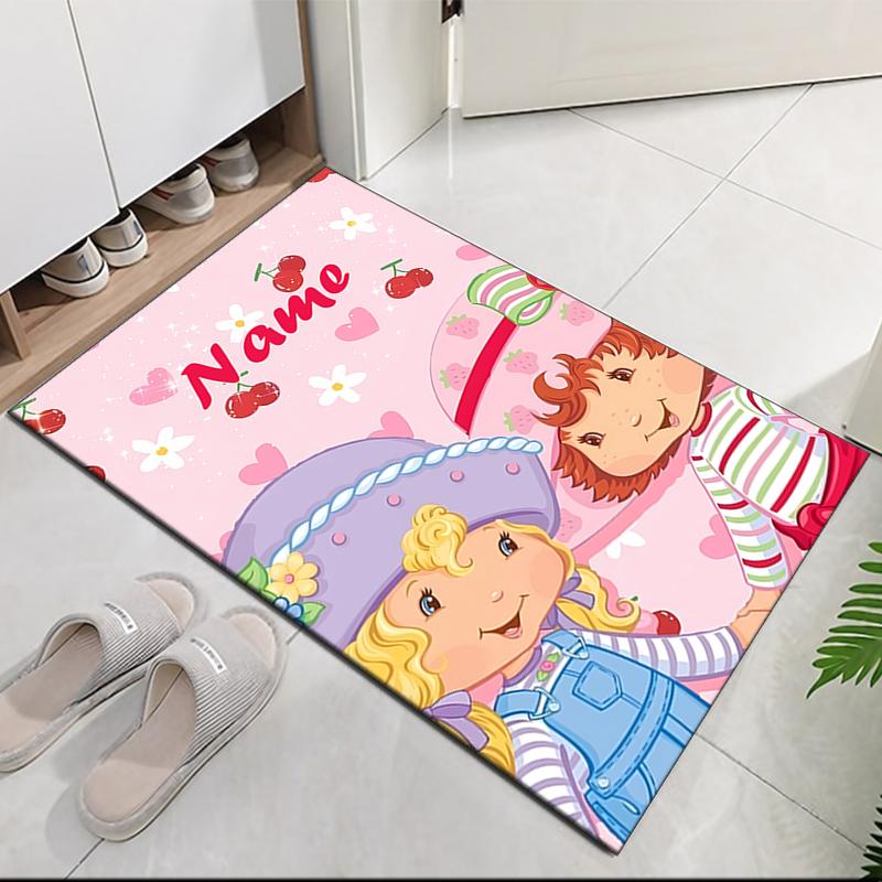 Custom Name Strawberry Shortcake Printed Carpet, for Office Chair Living Room Bedroom Kitchen Room Decor Gifts.