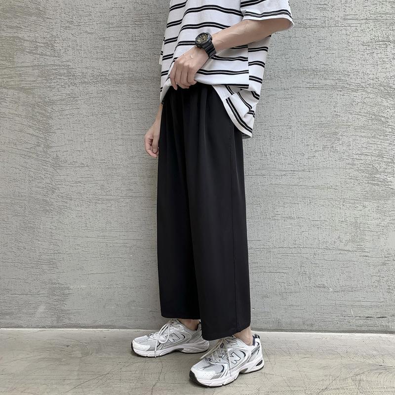 Широкие брюки, мужские летние тонкие мужские брюки, прямые спортивные брюки, повседневные брюки с девятью точками, стиль Харадзюку, корейский тренд