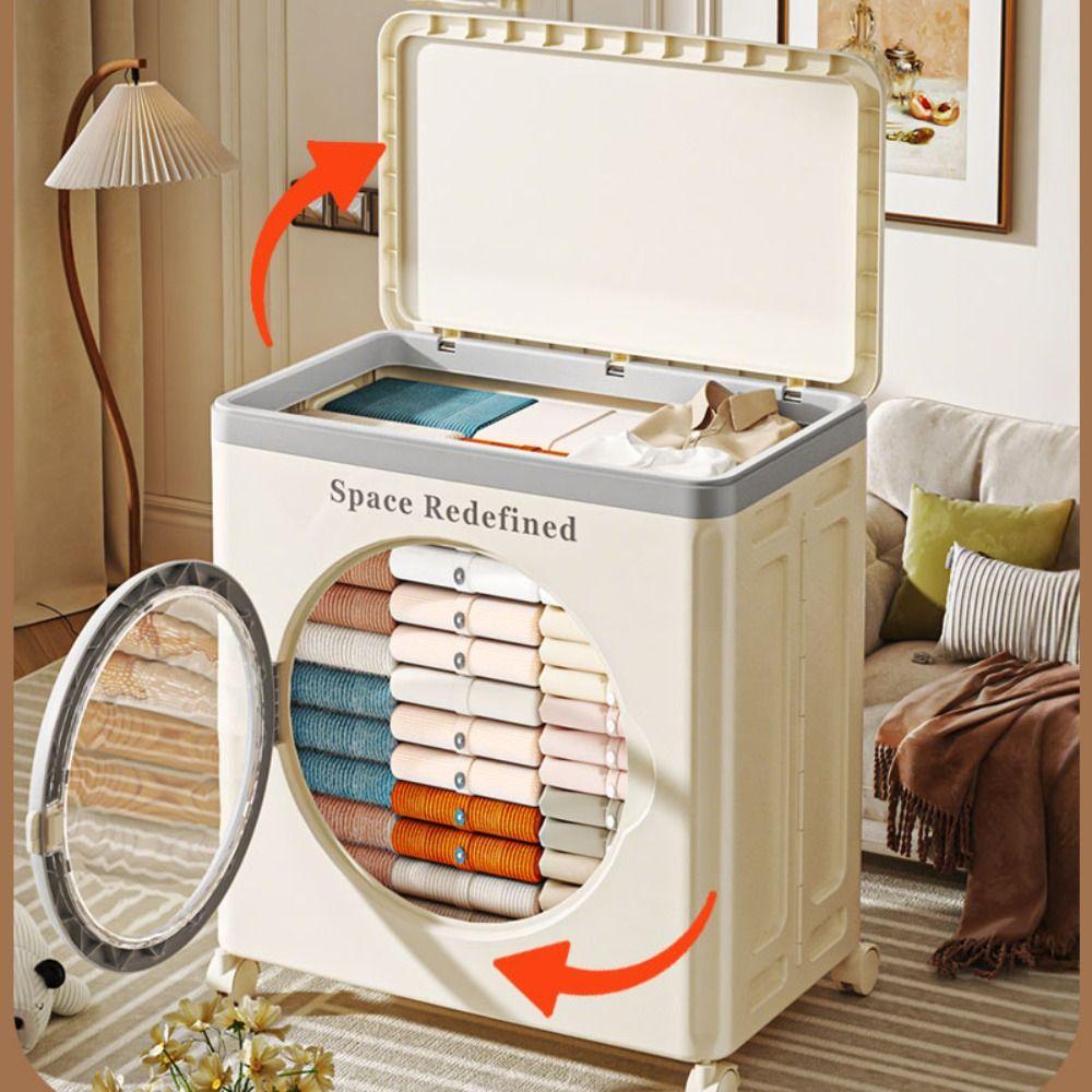 Durable Foldable Storage Cabinet Large Capacity Dustproof Toys Storage Basket Household with Pulleys Clothing Organizer