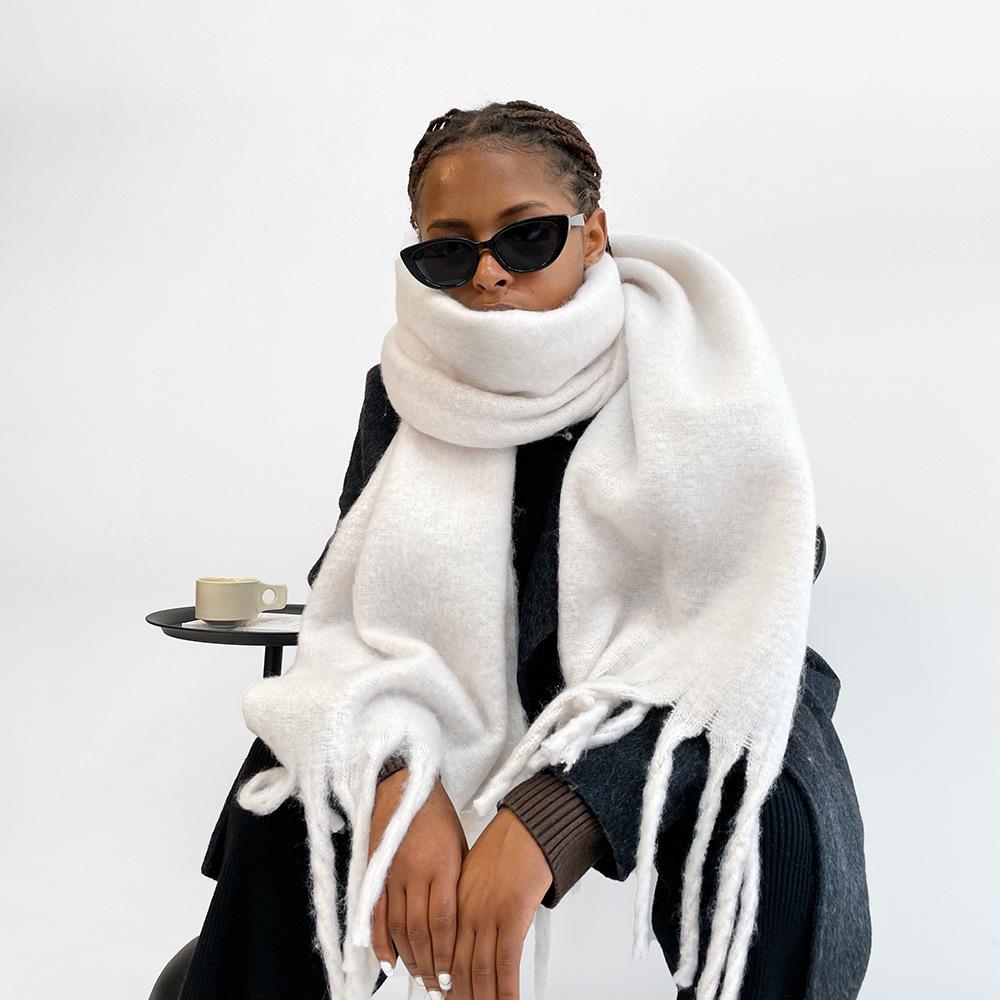 Женский светло-голубой многоцветный шерстяной шарф с рисунком морского конька - модная зимняя шаль высокого класса