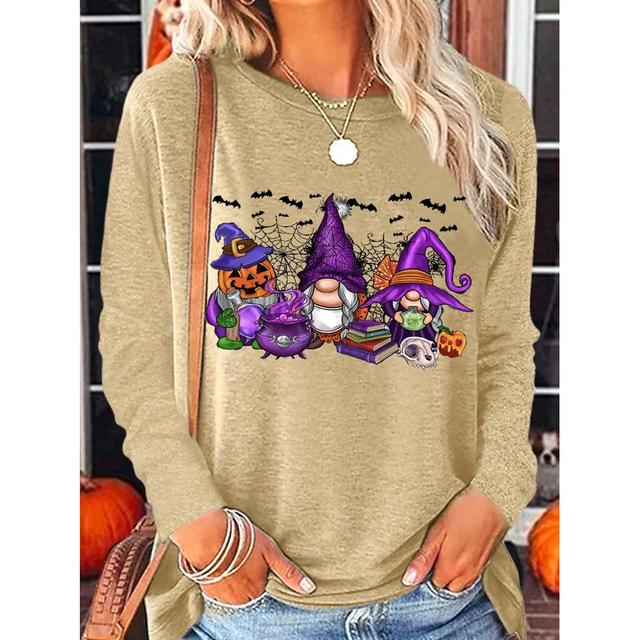 Футболки с длинными рукавами и забавным принтом для женщин, модный повседневный пуловер, осенние гномы, осенние повседневные топы в стиле Харадзюку с тыквой и принтом на День благодарения