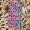 1pc Vibrant Pink Floral Pattern On Green Background 2D Printed Microfiber Beach Towel, Quick Dry Super Absorbent. Great for
