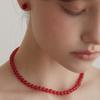 (925 Silver) Red Jade Candy Ball Necklace NZ2143