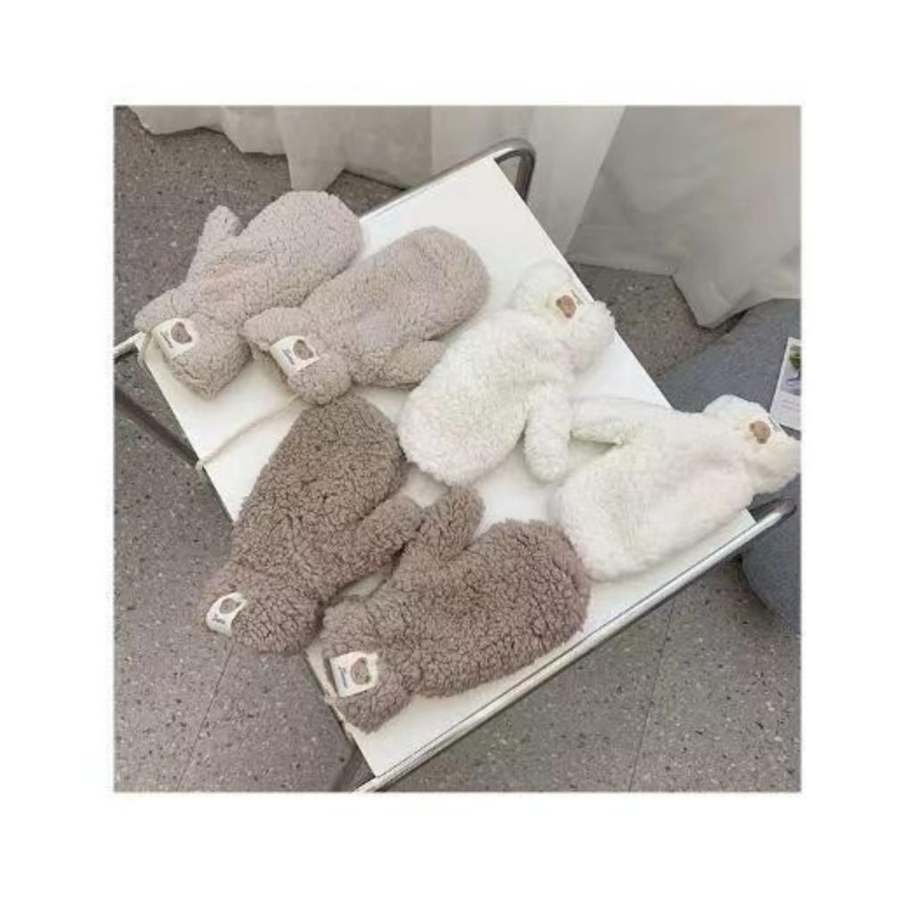 Зимние перчатки из овчины в виде плюшевого мишки на шнурке для шеи, женские, милые, для студентов, катающихся зимой, с толстым бархатом для тепла и защиты от холода