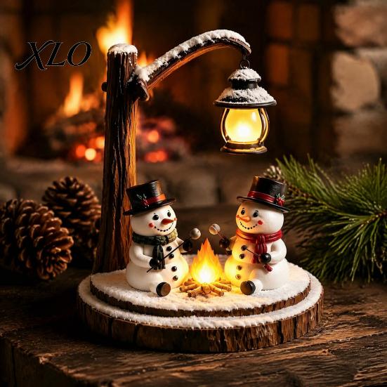 Decorative Indoor Lighting Christmas Santa Claus Reading Lantern, Snowman Elk LED Night Light with Warm Battery Operated Glow, USB Resin Tabletop