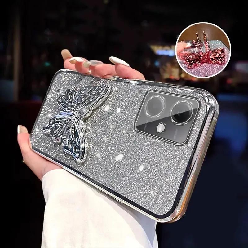 3D Держатель для телефона в виде бабочки, Хрустальный браслет, Блестящий чехол с покрытием для Xiaomi Redmi Note 12 Pro Plus 4G 5G, Задняя крышка