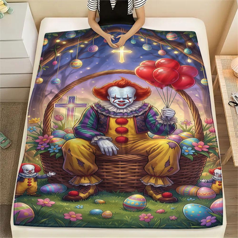 1Pc Easter Egg Print Flannel Blanket, High quality Comfortable for All Seasons, Home Decor, Warmth and Comfort, Perfect for Christmas Gifts