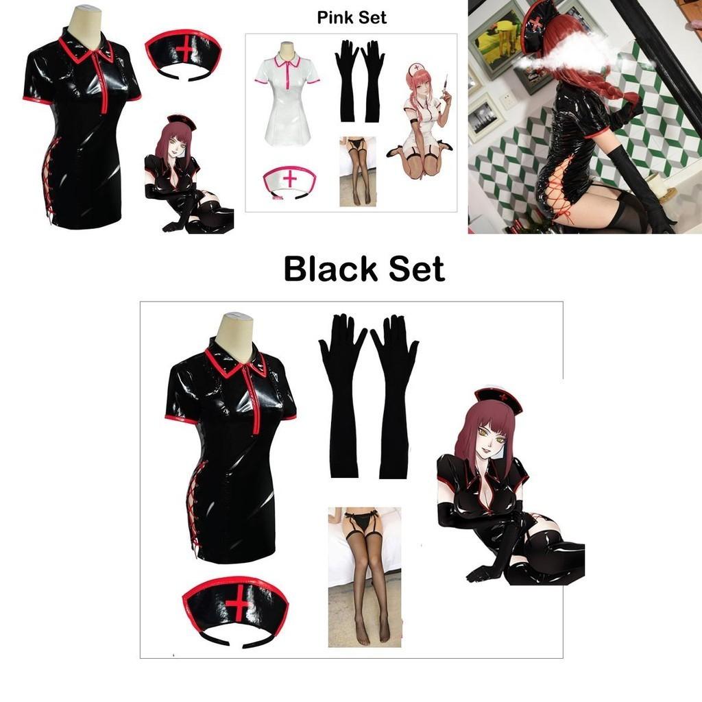 Человек-бензопила Макима Костюм медсестры для косплея Костюм из ПУ Парик для Хэллоуина Карнавала