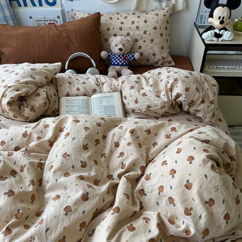 Washed Cotton Four-piece Set, Small Fresh Quilt Cover, Dormitory Bed Sheet Three-piece Set, Bedding