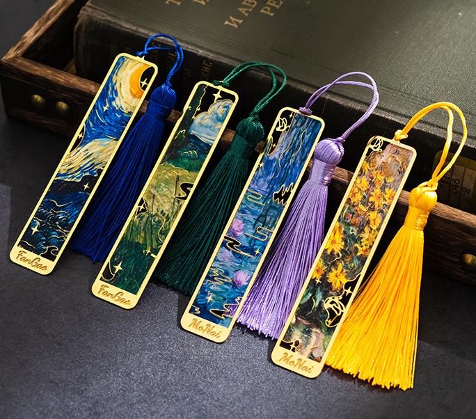 Винтажная металлическая закладка для масляной живописи - Полая закладка с кисточкой из золотой фольги - Подарок для книжных клубов и любителей книг