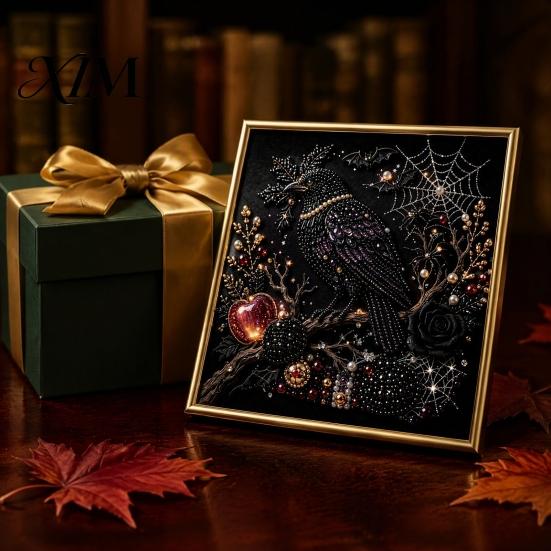 Handmade Holiday Gift Ideas Gothic Faux Pearl Art Kit, 3D Dark Evil Pumpkin Painting Halloween Kit Spooky Castle DIY Craft for Adults, Home Wall Decor