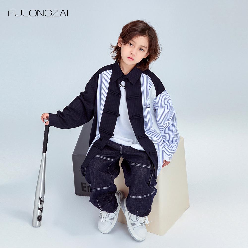 FULONGZAI 2025 Весенняя рубашка в вертикальную полоску для родителей и детей для мальчиков и девочек