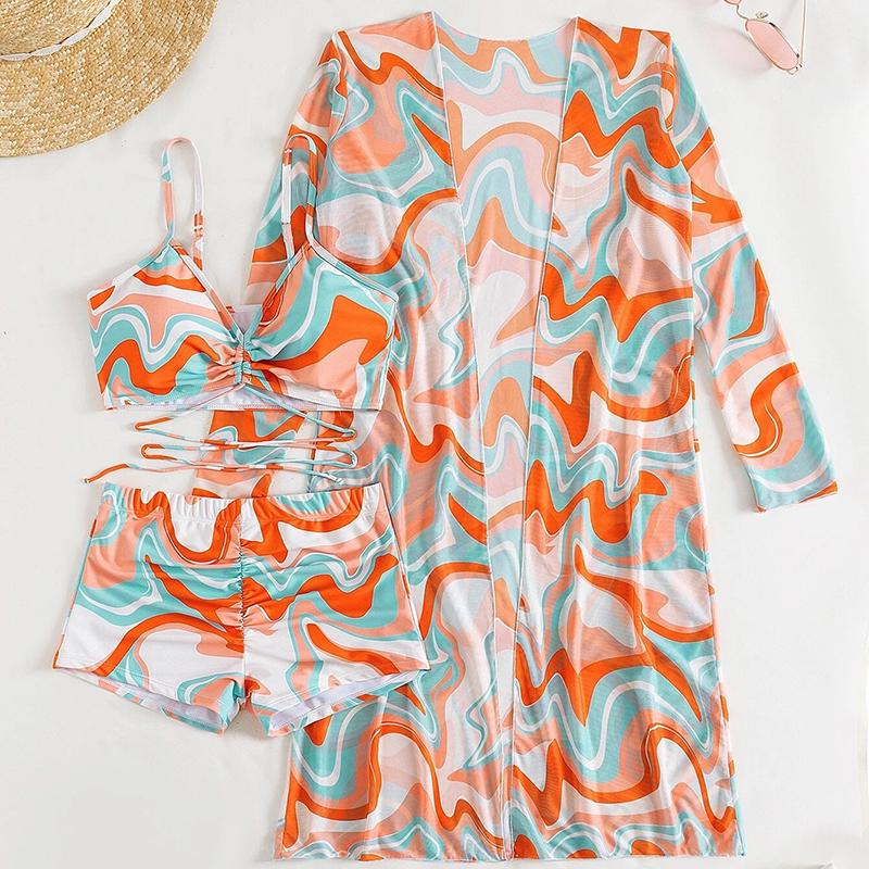 Женский купальник с высокой талией, комплект бикини из трех предметов, женский сексуальный купальник с длинным рукавом, 2023, пляжные купальные костюмы, купальники