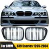 Для BMW E39 5 серии 525 528 Глянцевая черная решетка радиатора Передняя решетка капота автомобиля Решетки-ноздри Гоночная решетка 95-04 Автоаксессуары