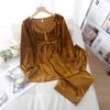 Golden Velvet 2PCS Pajamas for Women Autumn and Winter Solid Color Lace Sexy Keep Warm Homewear Fashion Pyjamas