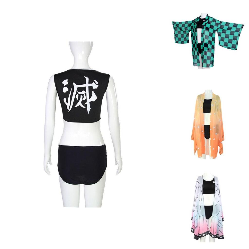 Vibrant Demon Slayer Kimetsu No Yaiba Bikini Swimsuit Set With Delightful Cloak For Beach Days