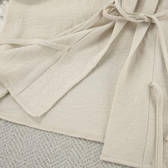 2 Pcs/Set Women Shirt Pants Set Lace-up Cardigan Long Sleeve Blouse Wide Leg Full Length