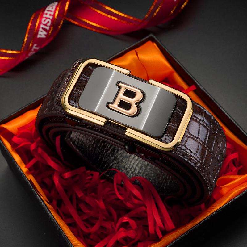 Eck Kangaroo Men's Toothless Automatic Buckle Crocodile Pattern Formal Belt