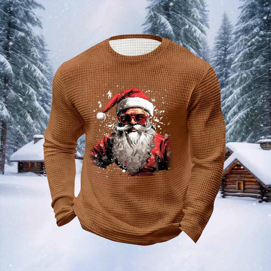 Мужские топы с рождественским принтом, с круглым вырезом и длинными рукавами, мужские спортивные топы больших размеров в повседневном стиле с круглым вырезом