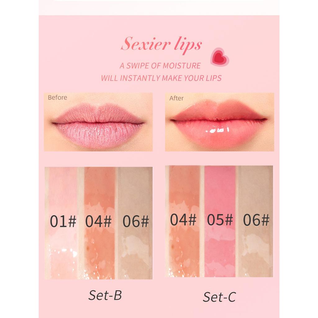 Moisturizing and Brightening Lip Oil Three Pack Set, Moisturizing and Brightening Moisturizing Mirror Lip Gloss