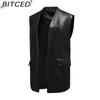 BITCED Sleeveless PU Leather Waistcoat Loose Fit Plus Size Women's Vest Cardigan Short Jacket