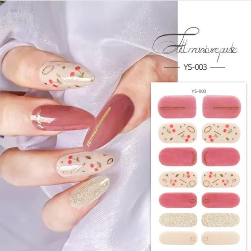 1 лист, блестящий лак для ногтей, наклейка с розой, наклейки для маникюра, полное покрытие, наклейка «сделай сам», клей для украшения ногтей