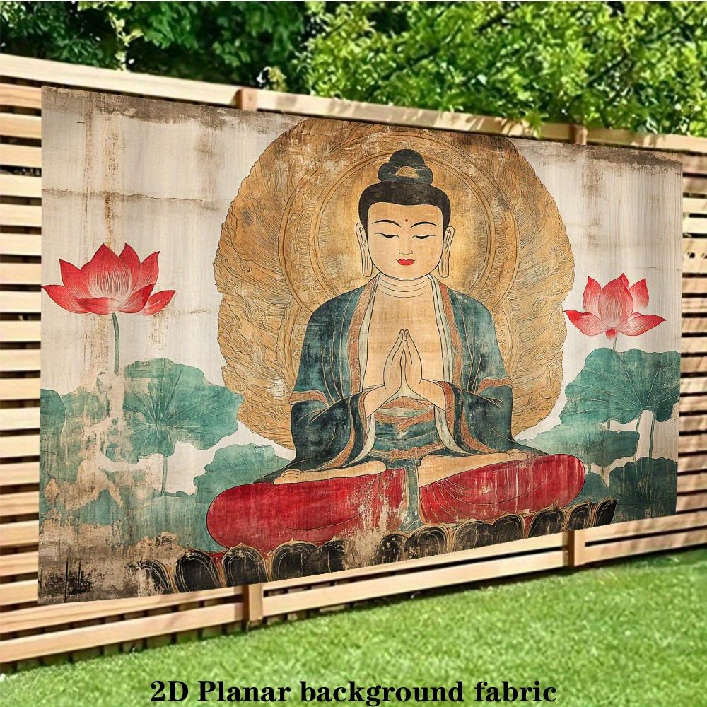 Vintage Zen Buddha Tapestry Dunhuang Style Lotus Meditation Wall Hanging for Tea Room Living Room Yoga Studio Decor