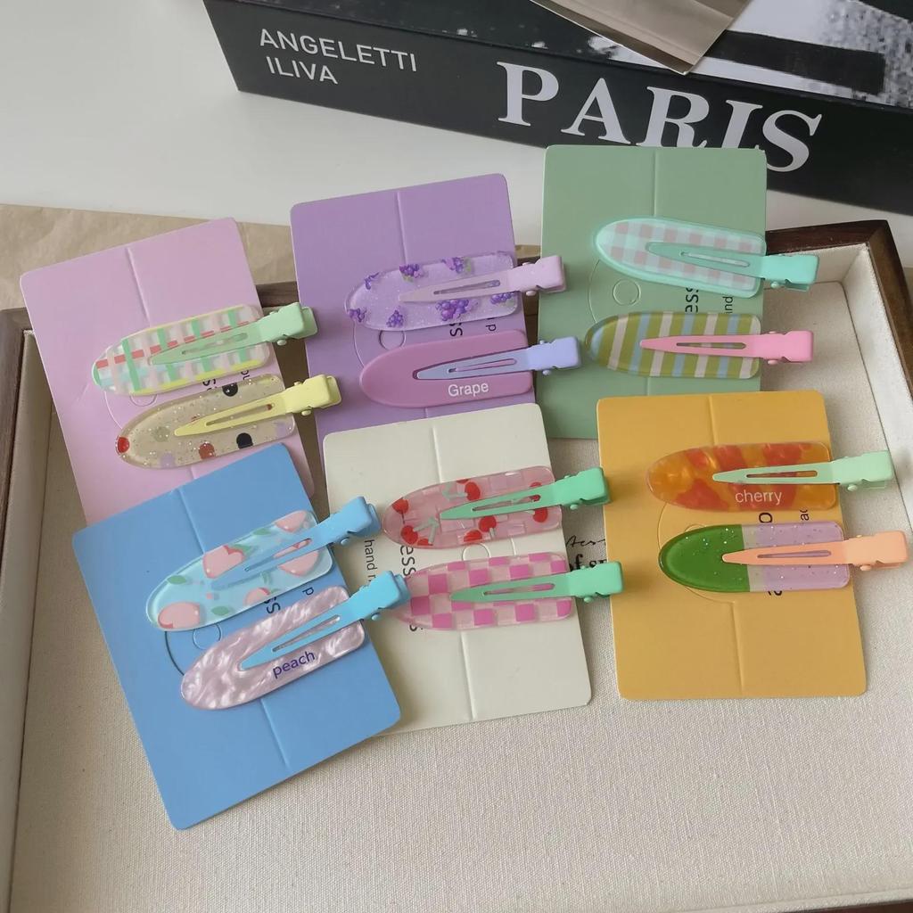 "2-Pack Y2K Fresh Juice Series Duckbill Hair Clips - Cute, Seamless, Side Bang Accessories"