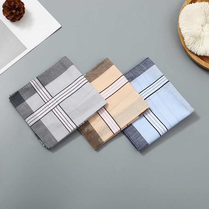 3Pcs 40x40cm Vintage Plaid Striped Woven Polyester Cotton Men Handkerchiefs Sweat Wiping Square Towels Soft Absorbing