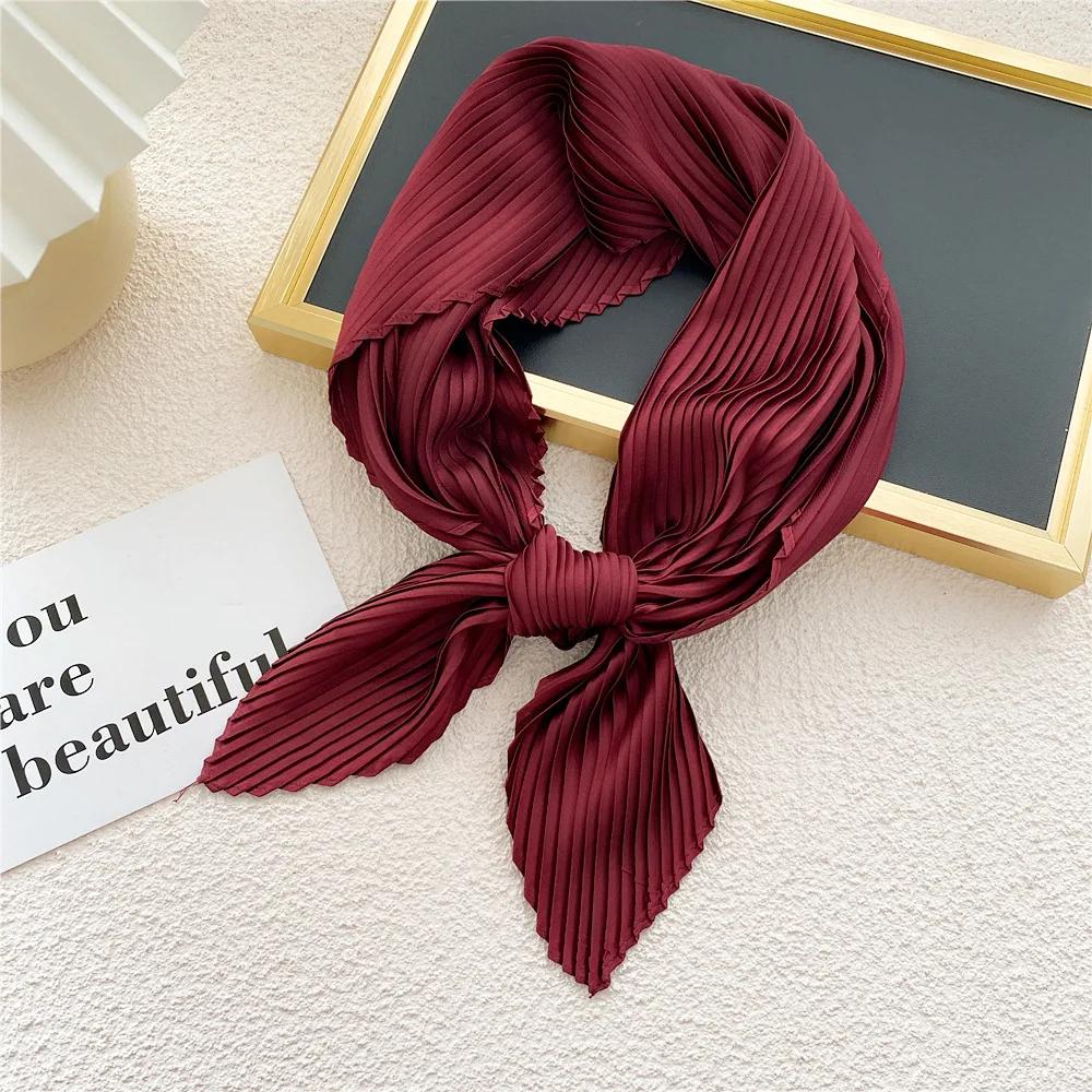 Women Square Scarf Skinny Ribbon Head Neck Small Pleated Hair Tie Band Kerchief Satin Foulard Scarves Headscarf Neckerchief