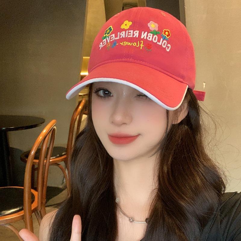 Korean Niche Flower Embroidered Baseball Hat Women's New Wide-brim Baseball Cap Showing Off Their Faces Soft Top Hat Trendy