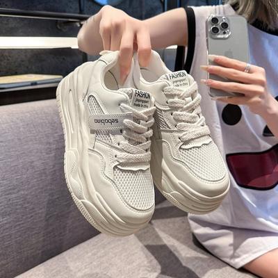 Женские кроссовки для досок, увеличивающие внутреннюю высоту, сетчатые белые туфли для женщин 2024 года, новые популярные кампусные кроссовки на толстой подошве, дышащие, повседневные