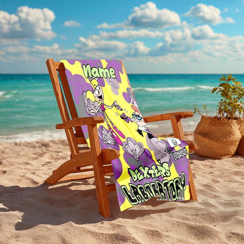 Personalized customized proof beach towel with Dexter's Laboratory pattern - soft, absorbent, quick-drying, perfect swimming, camping&bathing