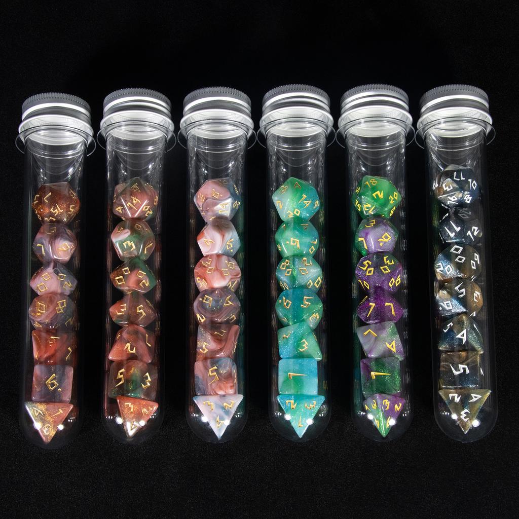Набор многогранных кубиков DND, кубики смешанных цветов для настольной игры, реквизит для обучения математике, сувенирный подарок, 42 кубика, 6 туб, 1 подставка для туб