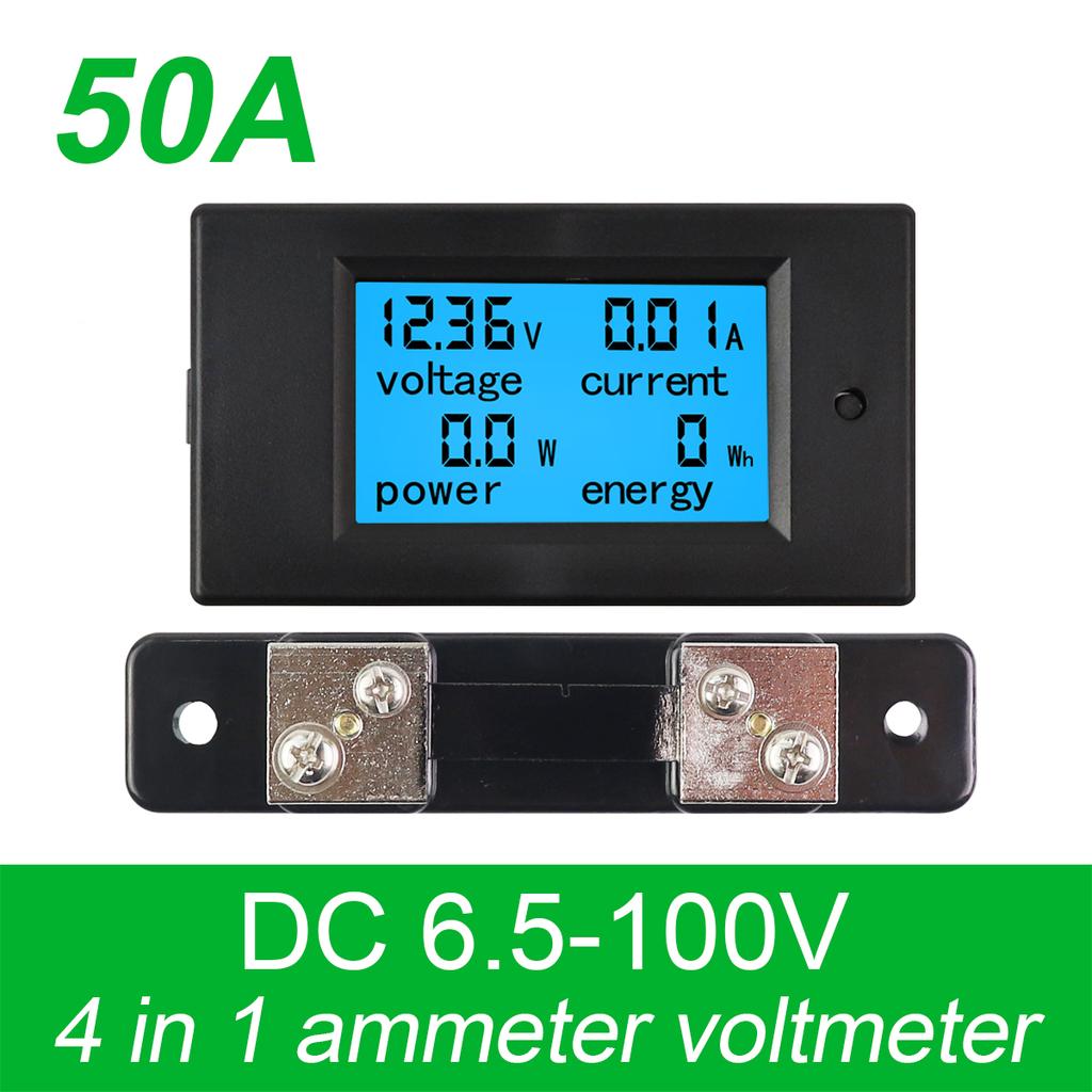 DC 6.5-100V 50A/100A LCD Display Digital Current Voltage Power Energy Meter Multimeter Ammeter Voltmeter with 50A / 100A Shunt