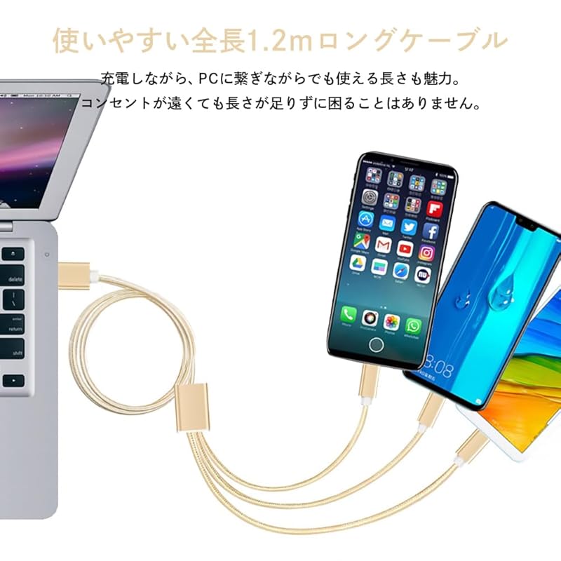 [End of the Edo Period] 3in1 Charging Cable USB Type-C 1.2m Gold Gold Cable Charging Cable 3in1 3 Units Ippon Sanyaku Type C iPhone15 USB-C Type C