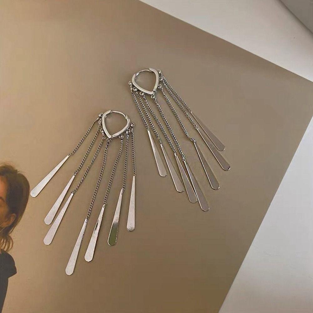 Bling Bling Metal Sequin Earrings Zinc Zinc Alloy Gold Earrings Temperament Long Tassel Dangle Earrings  Girl