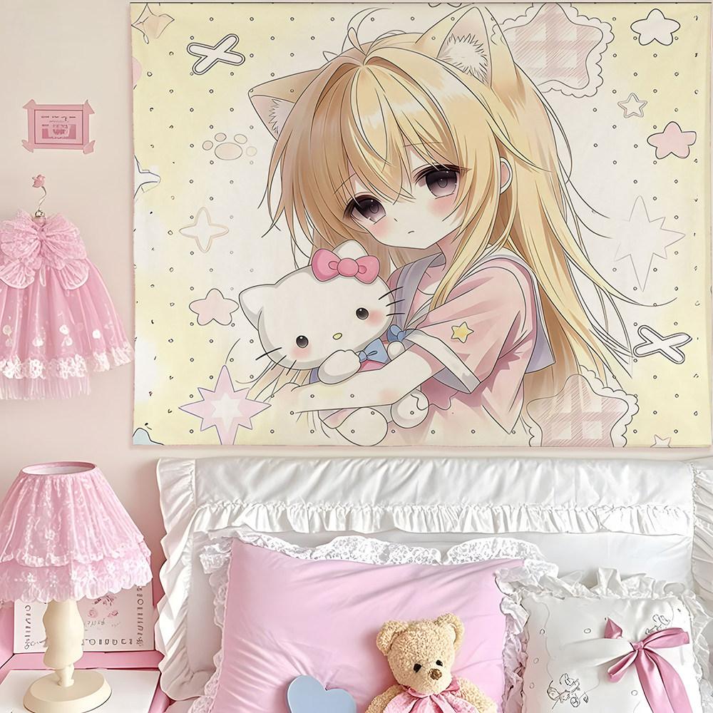 VIKAMA Kawaii Geisha Anime Girl Tapestry Japanese Magazine Style Wall Hanging for Harajuku Bedroom