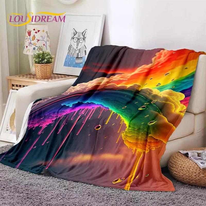 Rainbow Colour Illusion Cartoon Soft Flannel Blankets,Throw Blanket Comfortable Blanket for Picnic Beds Sofa Home Bedroom Gifts