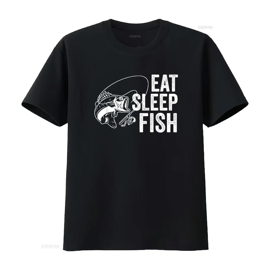 Mens Eat Sleep Fish Funny Fishing Youth Design T Shirt Black Medium vintage Washed graphic Top For Everyday Wear Stretched