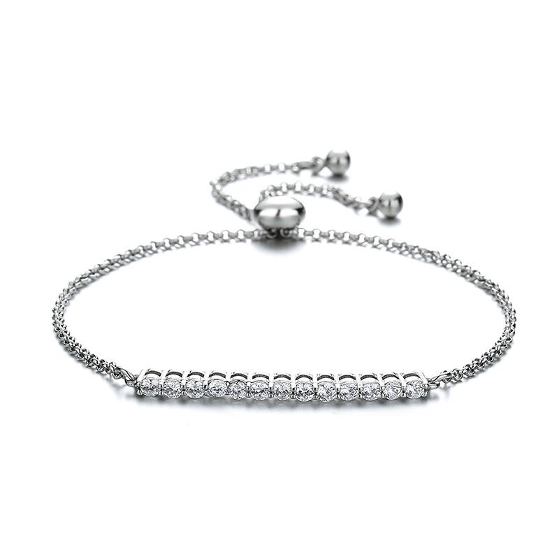 925 Sterling Silver Bracelet Row Of Zircon Crystal Adjustable Bracelet Feminine Charm Jewelry